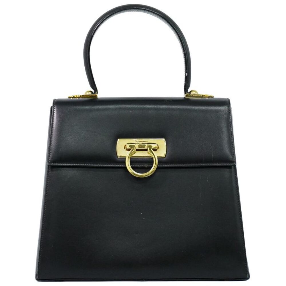Salvatore Ferragamo Convertible Top Handle Leather Black Leather Handbag